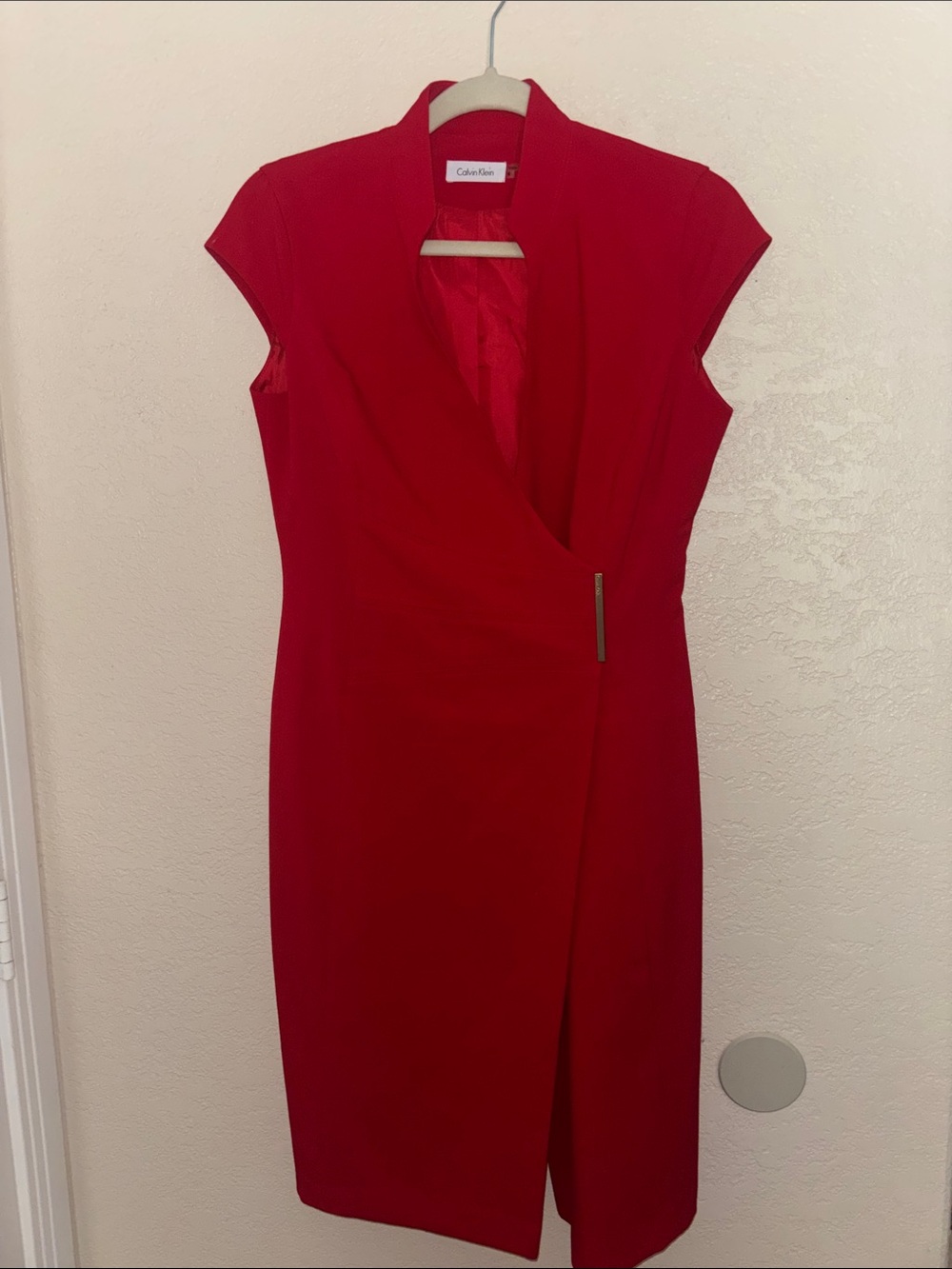 Calvin Klein Red Wrap-Front Sheath Dress